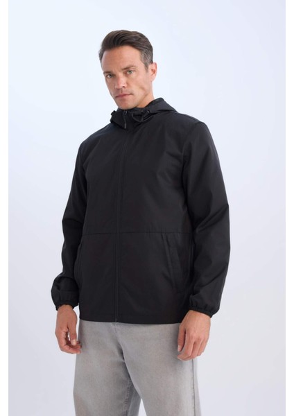 Su İtici Slim Fit Dar Kesim File Astarlı Kapüşonlu Fermuarlı Mevsimlik Baharlık Yağmurluk Mont C5821AX25SP