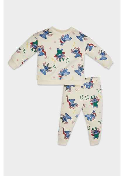 Kız Bebek 2'li Takım Disney Lilo & Stitch Sweatshirt Beli Lastikli Eşofman Altı D6704A524WN