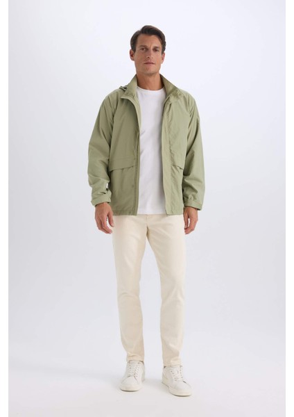 Regular Fit Kapüşonlu Fermuarlı Cepli Mevsimlik Baharlık Yağmurluk