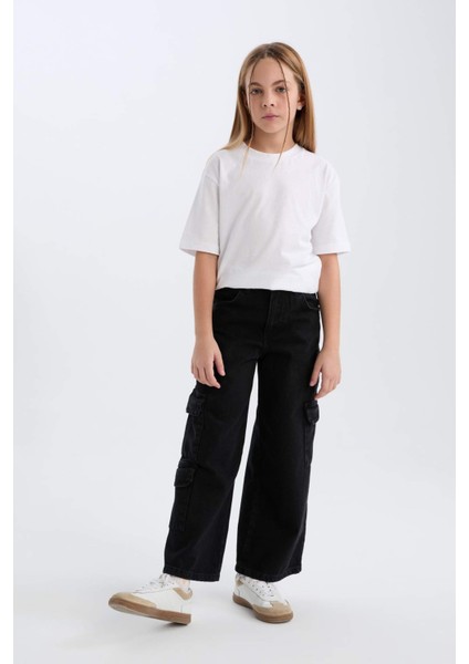 Kız Çocuk Wide Leg Kargo Geniş Paça Jean Pantolon D7373A825SM