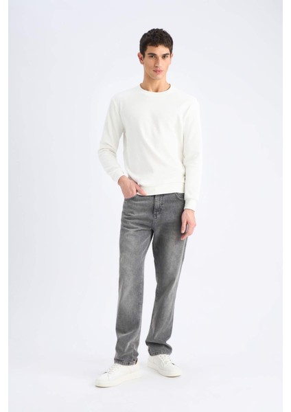 Regular Fit Bisiklet Yaka Dokulu Jakarlı Sweatshirt