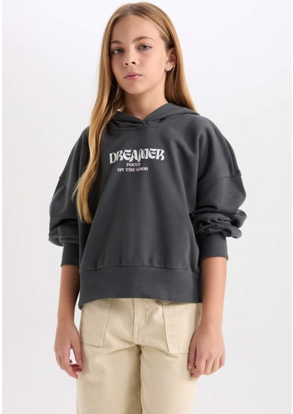Kız Çocuk Oversize Kapüşonlu Baskılı Sweatshirt D7040A824WN