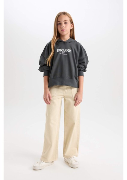 Kız Çocuk Oversize Kapüşonlu Baskılı Sweatshirt D7040A824WN
