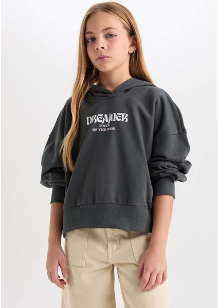 Kız Çocuk Oversize Kapüşonlu Baskılı Sweatshirt D7040A824WN