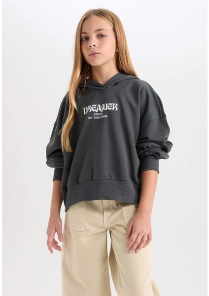 Kız Çocuk Oversize Kapüşonlu Baskılı Sweatshirt D7040A824WN
