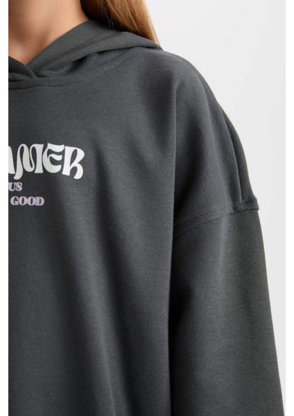 Kız Çocuk Oversize Kapüşonlu Baskılı Sweatshirt D7040A824WN