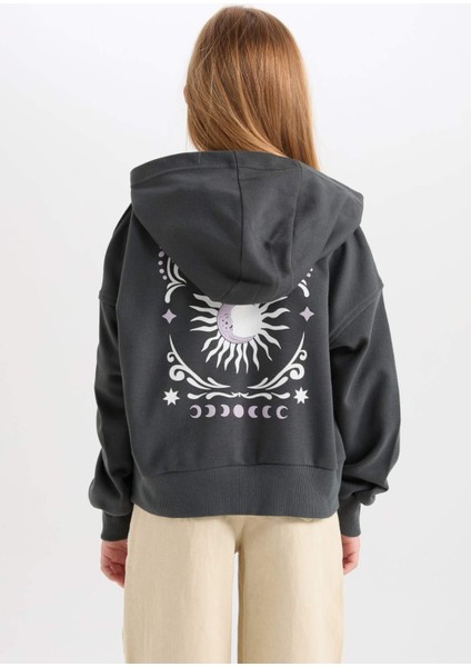 Kız Çocuk Oversize Kapüşonlu Baskılı Sweatshirt D7040A824WN