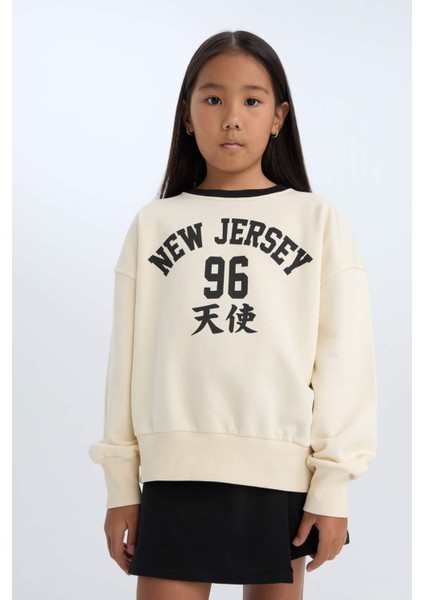 Kız Çocuk 2'li Takım Baskılı Sweatshirt Şort Etek D6454A8NS