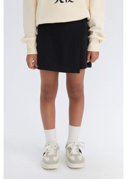 Kız Çocuk 2'li Takım Baskılı Sweatshirt Şort Etek D6454A8NS