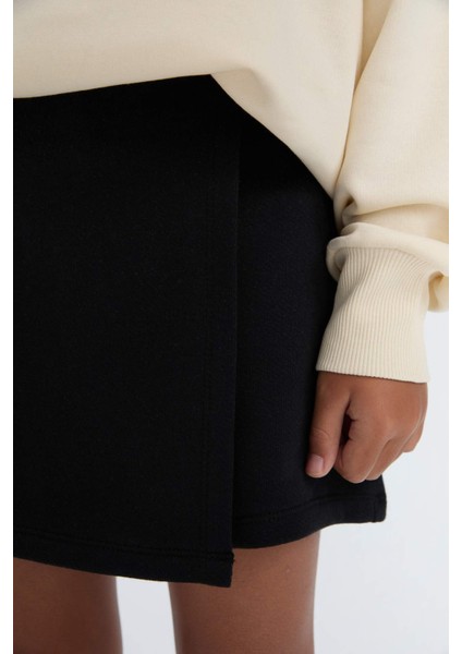 Kız Çocuk 2'li Takım Baskılı Sweatshirt Şort Etek D6454A8NS