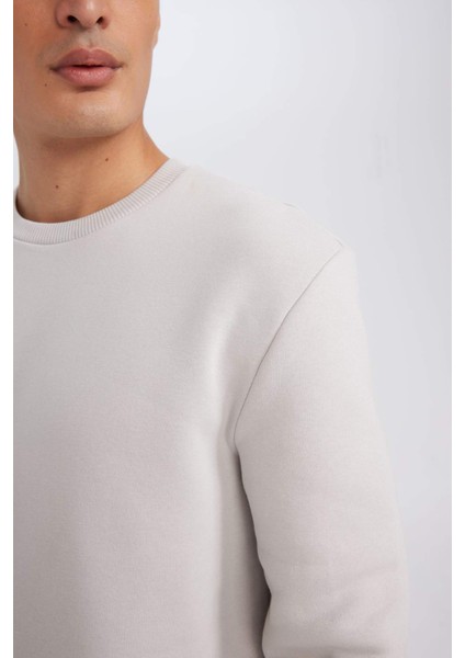 3 İplik Pamuklu Şardonlu İçi Polarlı Regular Fit Bisiklet Yaka Kalın Sweatshirt D7876AXNS