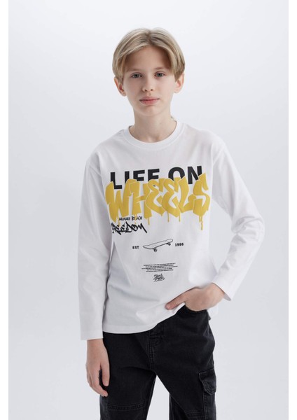 Erkek Çocuk Bisiklet Yaka Baskılı Uzun Kollu Tişört D7699A825SP