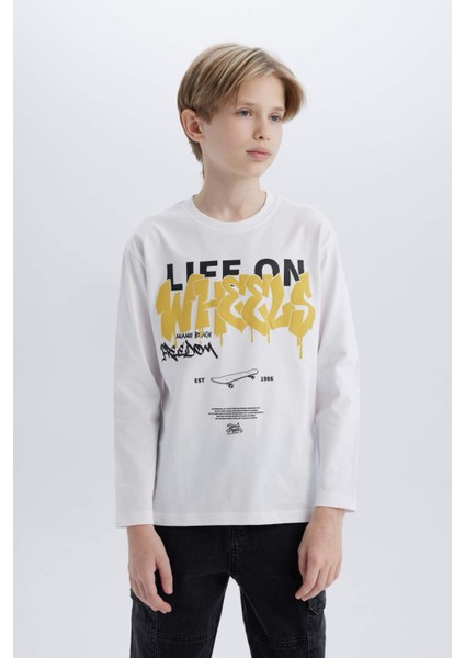 Erkek Çocuk Bisiklet Yaka Baskılı Uzun Kollu Tişört D7699A825SP