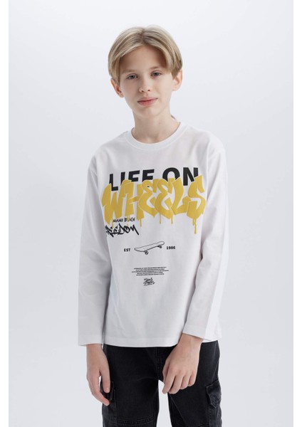 Erkek Çocuk Bisiklet Yaka Baskılı Uzun Kollu Tişört D7699A825SP