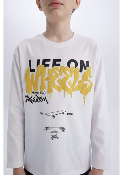 Erkek Çocuk Bisiklet Yaka Baskılı Uzun Kollu Tişört D7699A825SP