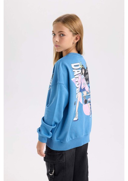 Kız Çocuk Relax Fit Bisiklet Yaka Sırt Baskılı Sweatshirt D6496A8NS