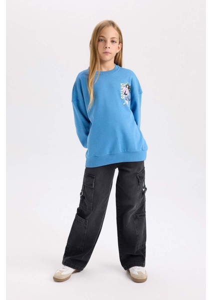 Kız Çocuk Relax Fit Bisiklet Yaka Sırt Baskılı Sweatshirt D6496A8NS