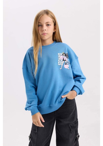 Kız Çocuk Relax Fit Bisiklet Yaka Sırt Baskılı Sweatshirt D6496A8NS
