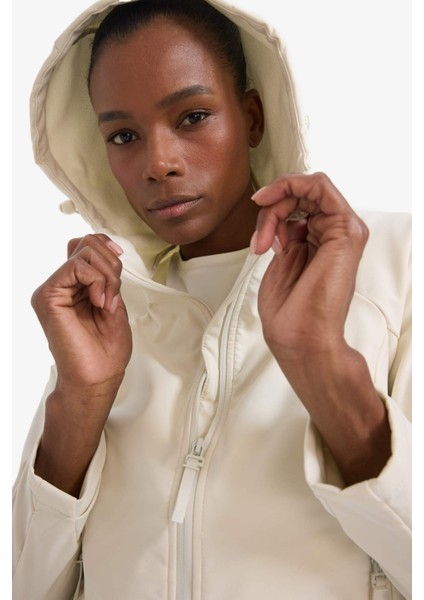 Fit Su İtici Regular Fit Kapüşonlu Fermuarlı Softshell Mont D6088AX25SP