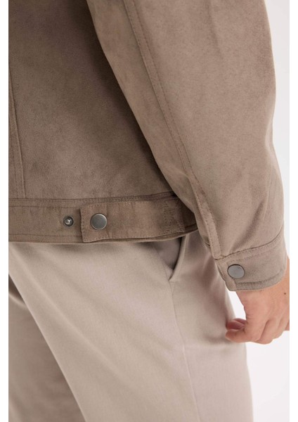 Slim Fit Dar Kesim Dik Yaka Fermuarlı Süet Görünümlü Mevsimlik Baharlık Mont D5977AX25SP