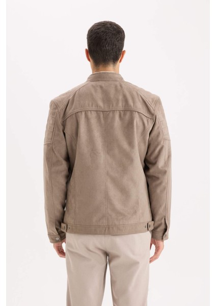 Slim Fit Dar Kesim Dik Yaka Fermuarlı Süet Görünümlü Mevsimlik Baharlık Mont D5977AX25SP