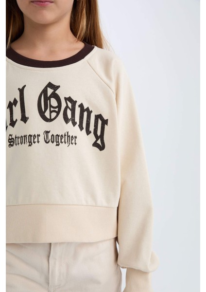Kız Çocuk Relax Fit Bisiklet Yaka Baskılı İçi Yumuşak Tüylü Sweatshirt D7042A824WN