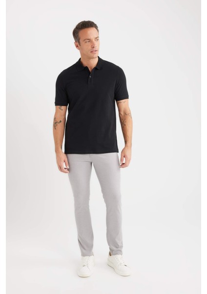 %100 Pamuk Regular Fit Polo Yaka Kısa Kollu Basic Düz Pike Kumaş Siyah Tişört C1293AX25SP