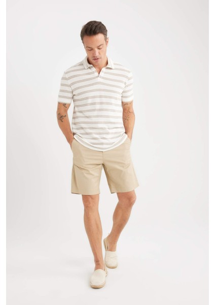 Regular Fit Polo Yaka Çizgili Kısa Kollu Triko Görünümlü Tişört D7941AX25SP