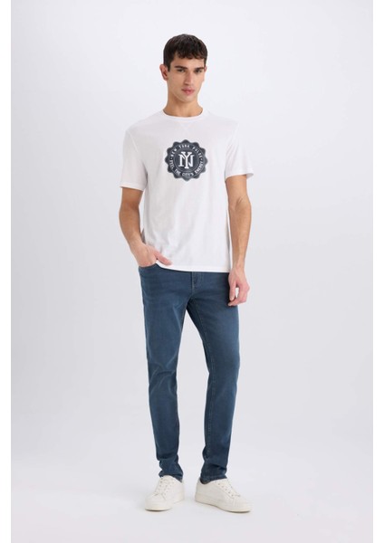 %100 Pamuk Regular Fit Bisiklet Yaka Pamuklu Baskılı Kısa Kollu Tişört D7935AX25SP