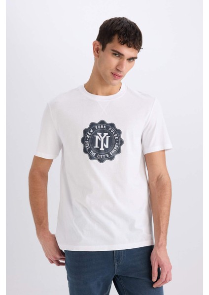 %100 Pamuk Regular Fit Bisiklet Yaka Pamuklu Baskılı Kısa Kollu Tişört D7935AX25SP