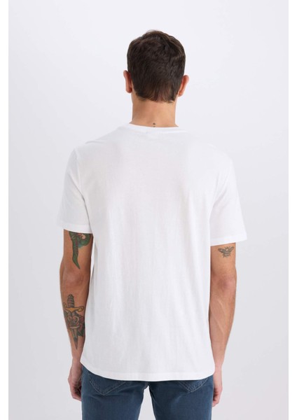 %100 Pamuk Regular Fit Bisiklet Yaka Pamuklu Baskılı Kısa Kollu Tişört D7935AX25SP