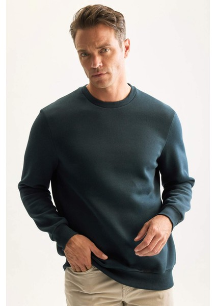 3 İplik Pamuklu Şardonlu İçi Polarlı Regular Fit Bisiklet Yaka Kalın Sweatshirt D7876AXNS