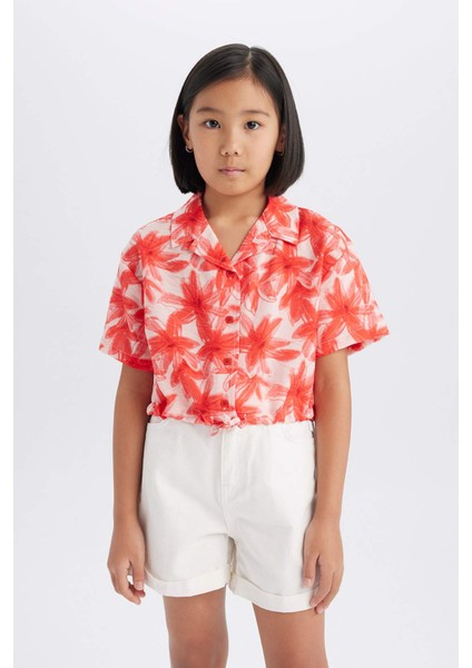 Kız Çocuk Desenli Crop Kısa Kollu Gömlek D7640A825SM