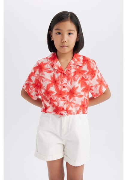 Kız Çocuk Desenli Crop Kısa Kollu Gömlek D7640A825SM