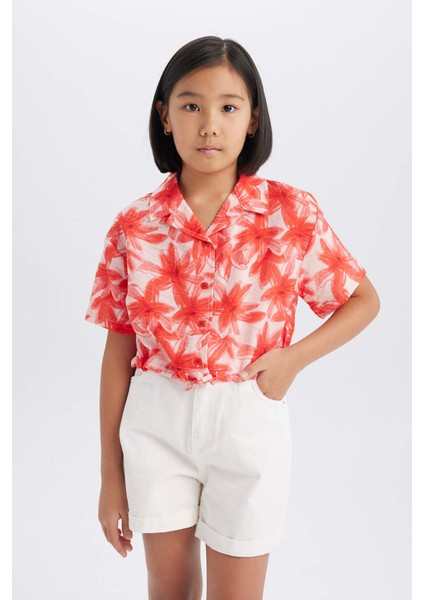 Kız Çocuk Desenli Crop Kısa Kollu Gömlek D7640A825SM