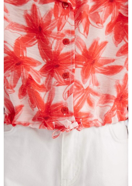 Kız Çocuk Desenli Crop Kısa Kollu Gömlek D7640A825SM