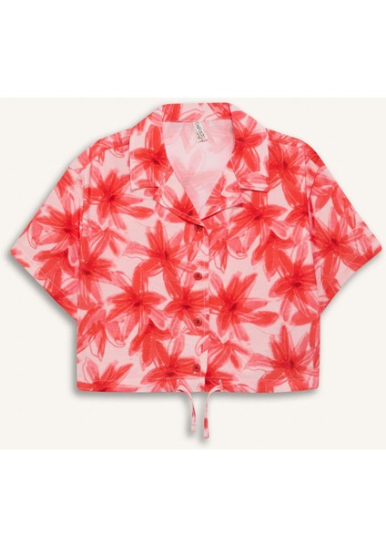 Kız Çocuk Desenli Crop Kısa Kollu Gömlek D7640A825SM