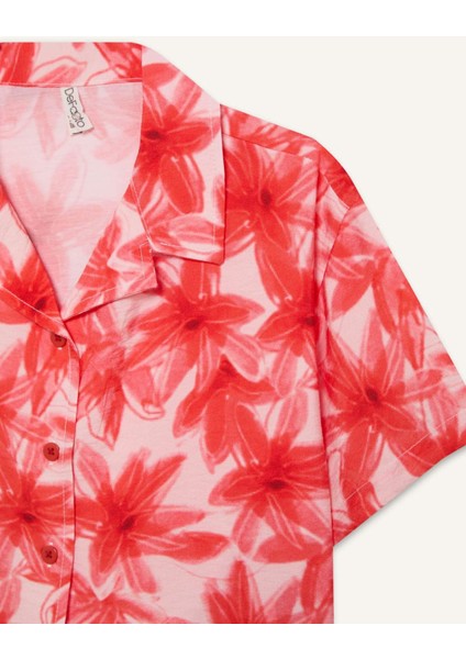 Kız Çocuk Desenli Crop Kısa Kollu Gömlek D7640A825SM