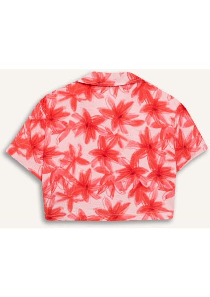Kız Çocuk Desenli Crop Kısa Kollu Gömlek D7640A825SM