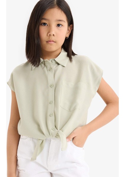 Kız Çocuk Crop Önden Bağlamalı Pamuklu Kısa Kollu Gömlek D7646A825SM