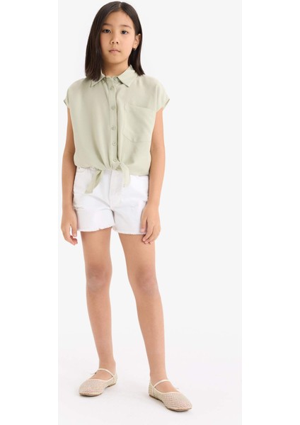 Kız Çocuk Crop Önden Bağlamalı Pamuklu Kısa Kollu Gömlek D7646A825SM