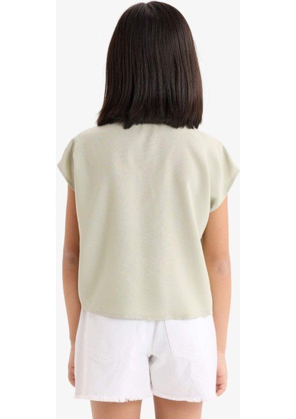 Kız Çocuk Crop Önden Bağlamalı Pamuklu Kısa Kollu Gömlek D7646A825SM