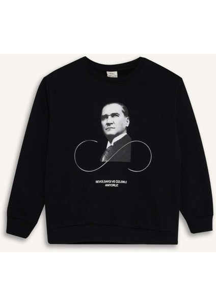 Erkek Çocuk Bisiklet Yaka Atatürk Baskılı Sweatshirt D8201A824WN