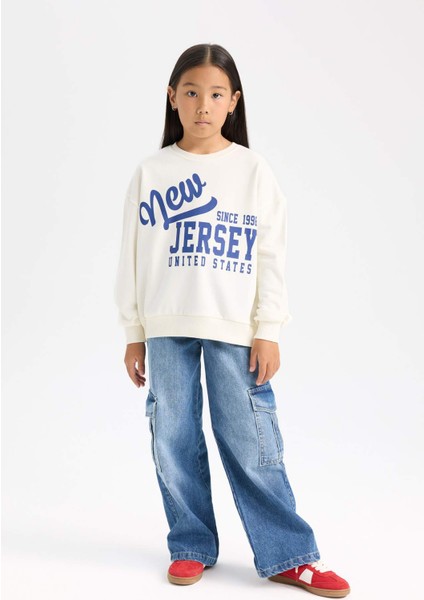 Kız Çocuk Relax Fit Bisiklet Yaka Baskılı Sweatshirt D6615A824AU
