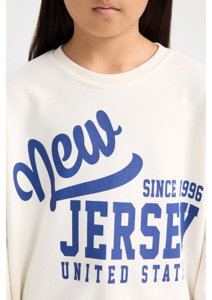 Kız Çocuk Relax Fit Bisiklet Yaka Baskılı Sweatshirt D6615A824AU
