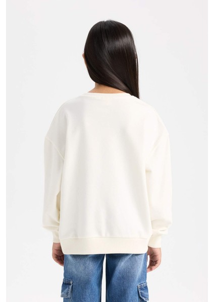 Kız Çocuk Relax Fit Bisiklet Yaka Baskılı Sweatshirt D6615A824AU