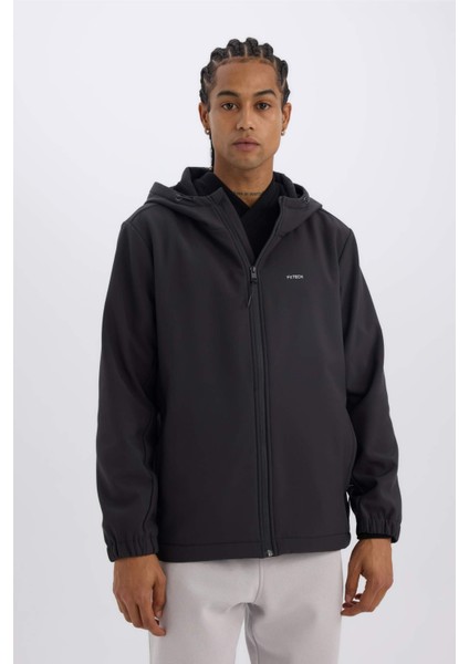 Fit Su Geçirmez Regular Fit Kapüşonlu İçi Polarlı Fermuarlı Softshell Yağmurluk D6178AX25SP