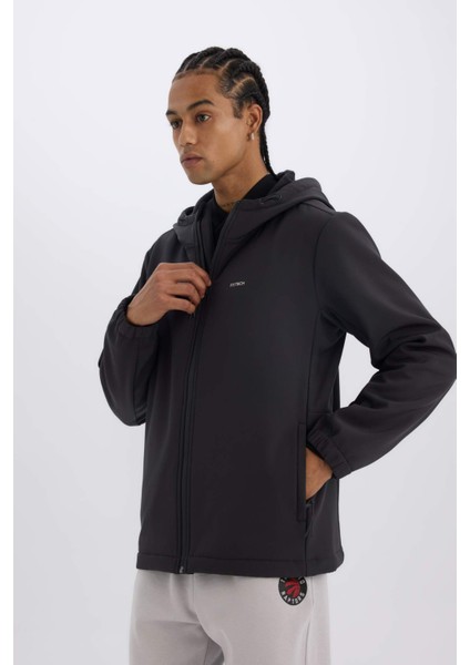 Fit Su Geçirmez Regular Fit Kapüşonlu İçi Polarlı Fermuarlı Softshell Yağmurluk D6178AX25SP