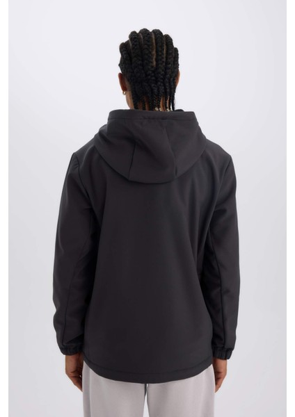 Fit Su Geçirmez Regular Fit Kapüşonlu İçi Polarlı Fermuarlı Softshell Yağmurluk D6178AX25SP