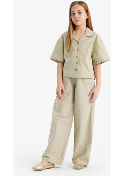 Kız Çocuk Beli Lastikli Wide Leg Geniş Bol Paça Pamuklu Pantolon D7611A825SM